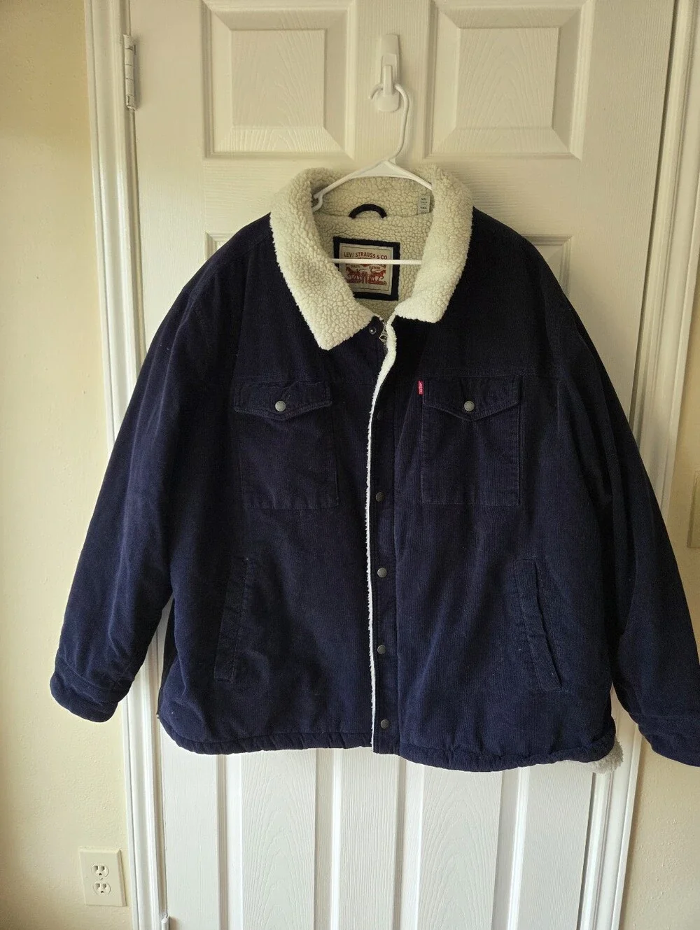 Levi's Men's Corduroy Fleece Jacket 5XL Navy Full Zip Logo Big and Tall